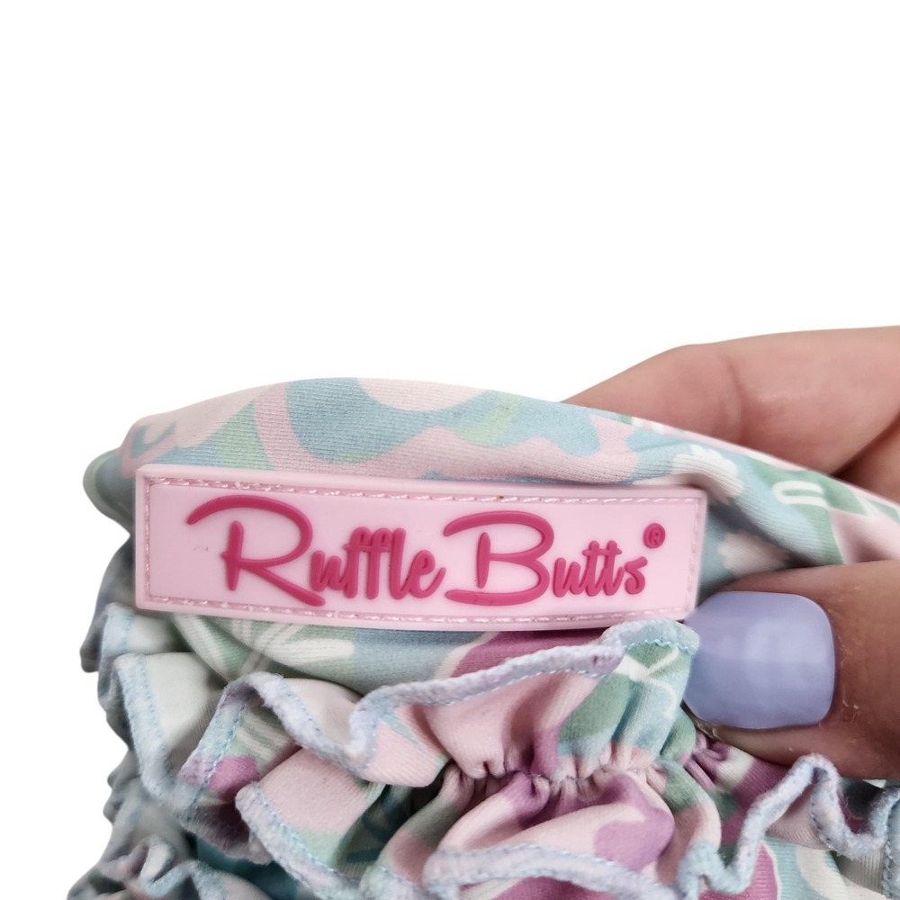 RUFFLEBUTTS Swim Set Girls 4T Blue Floral Ruffle Rash Guard Top Bottoms Beach - Picture 7 of 9